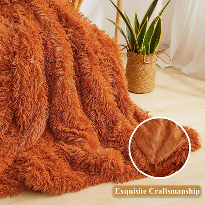 XeGe Luxury Faux Fur Throw, Burnt Orange Soft 50x60 Fluffy Blanket, Shaggy Plush Decorative Couch