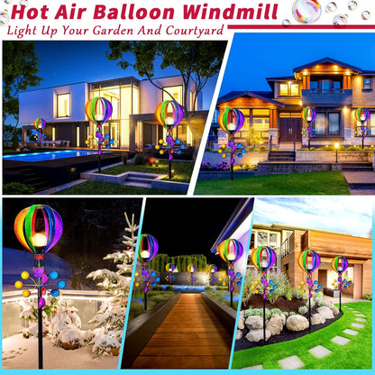 Solar Wind Spinner Outdoor - Hot Air Balloon Wind Spinners, Metal Garden Decor with LED Lights