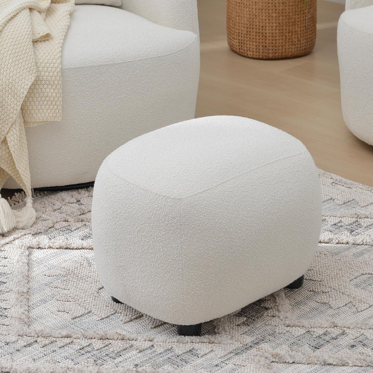 KINWELL 34" Wide 2 Boucle Swivel Barrel Chairs and 2 Ottomans Set, Fully Assembled Sherpa Accent