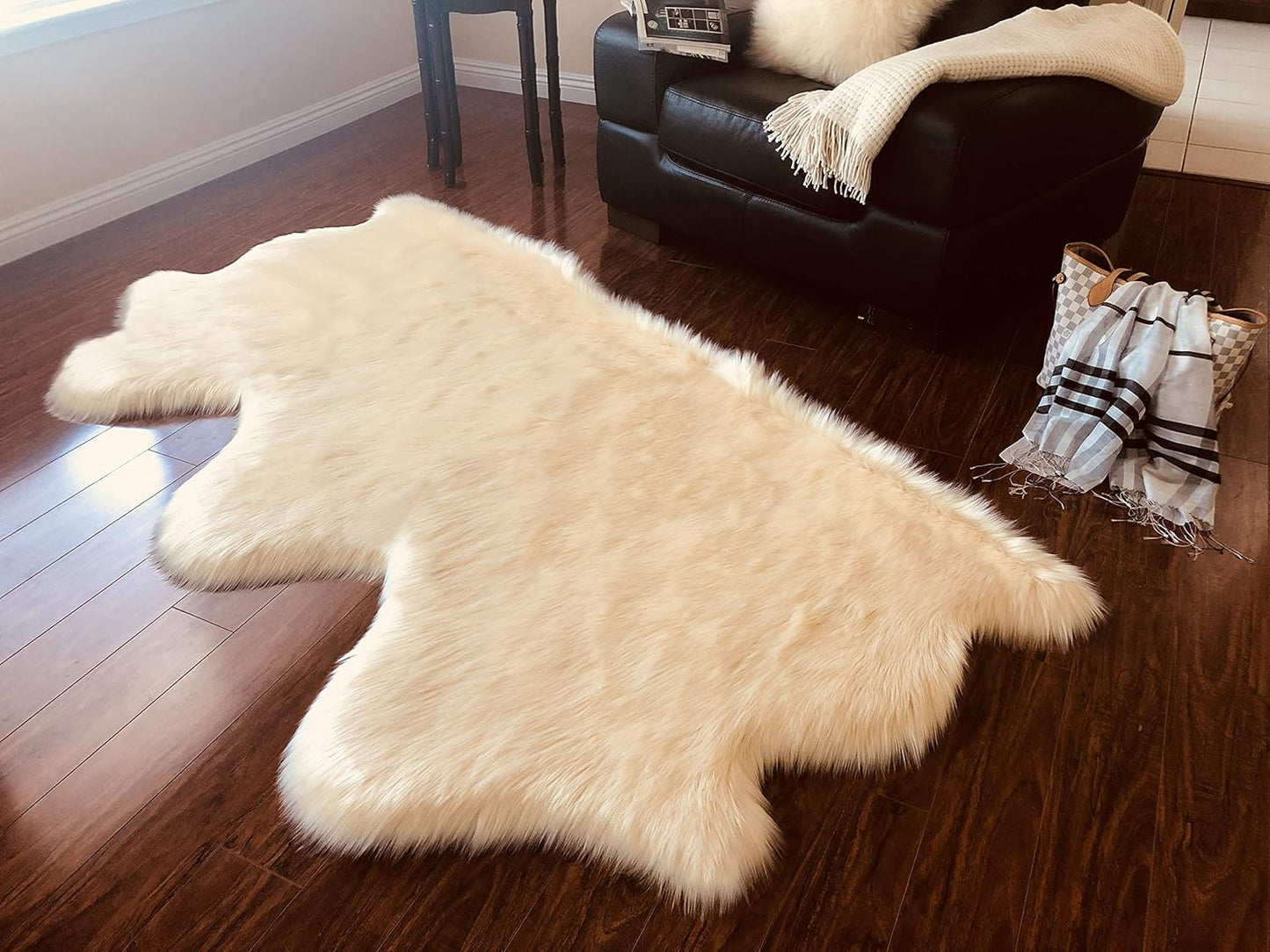 LAMBZY Faux Sheepskin Hypoallergenic Free Shape Shag Rug, Luxury Shaggy Silky Plush Carpet for