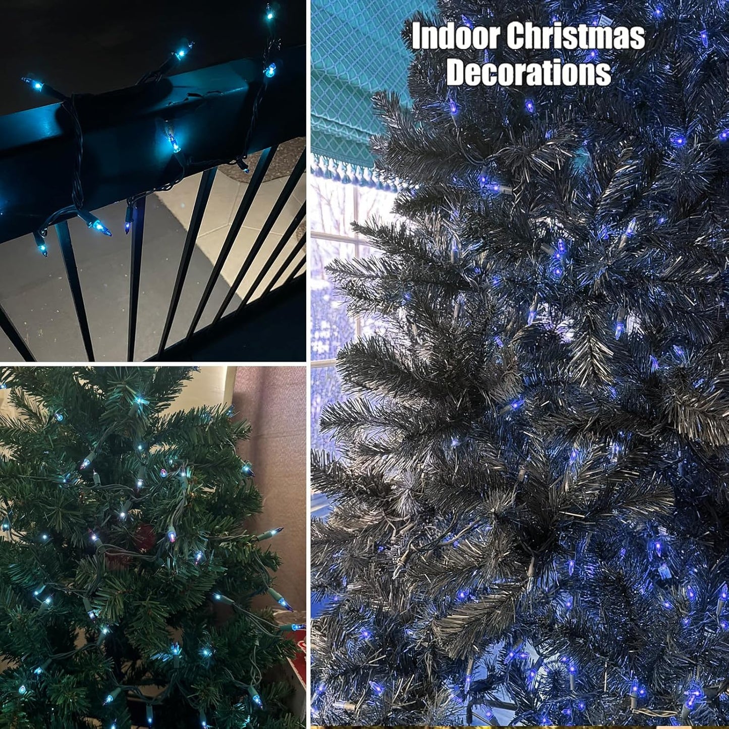 HISHINY Christmas Lights 100 Count Blue Christmas Tree String Lights with Green Wire for Outdoor