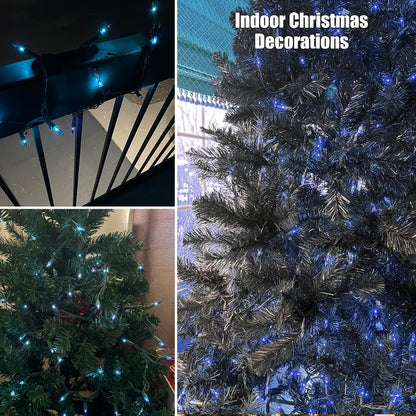 HISHINY Christmas Lights 100 Count Blue Christmas Tree String Lights with Green Wire for Outdoor