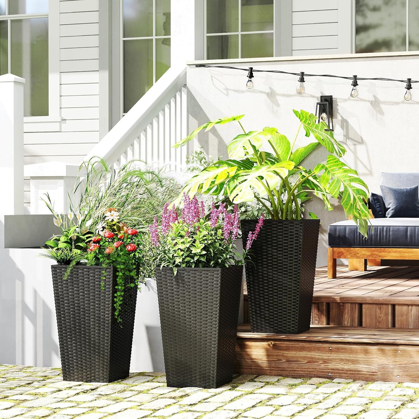 Outsunny Tall Planters for Outdoor Plants Set of 3, 24 in Taper Planters with Drainage Holes