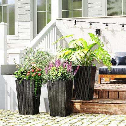 Outsunny Tall Planters for Outdoor Plants Set of 3, 24 in Taper Planters with Drainage Holes