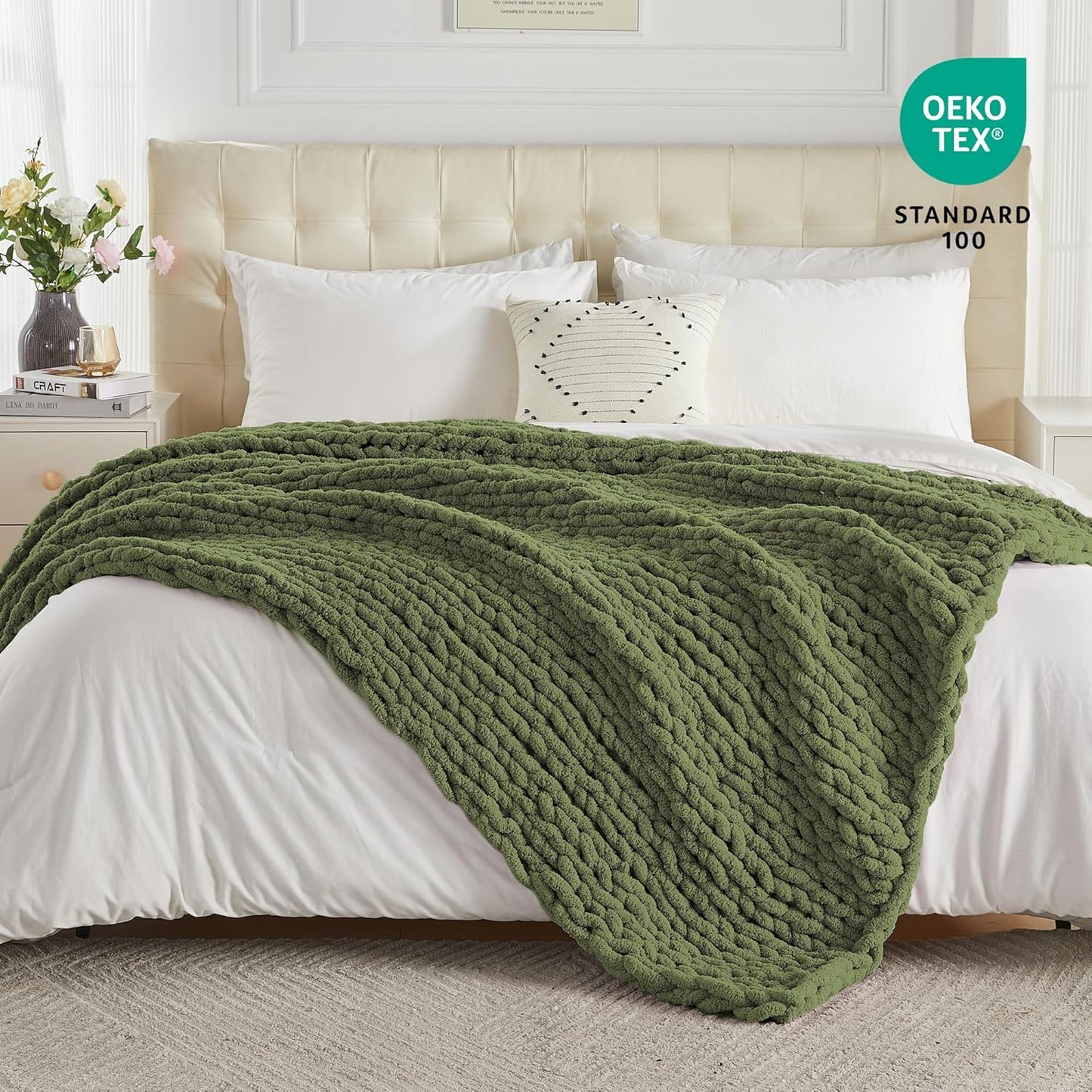Carriediosa Chunky Knit Throw Blanket 60" X 80" Twin, 100% Hand Made Large Chenille Loop Yarn Soft