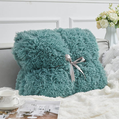 GONAAP Fuzzy Faux Fur Throw Blanket Light Teal Super Soft Cozy Plush Fuzzy Shaggy Blanket for Couch