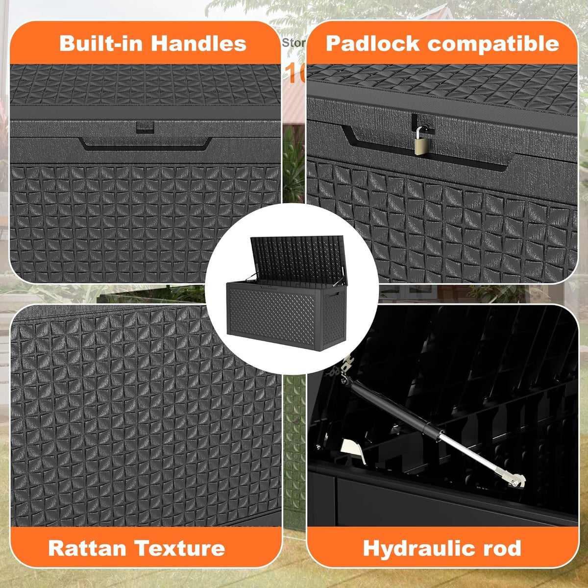 100 Gallon Resin Deck Box, Lockable Patio Outdoor Storage Box for Furniture, Garden Tools and Tools