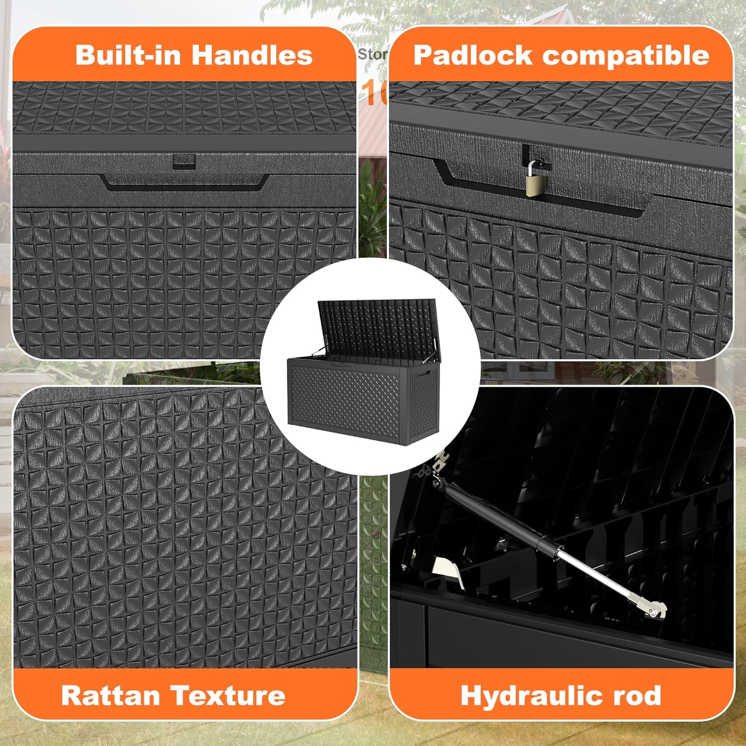 100 Gallon Resin Deck Box, Lockable Patio Outdoor Storage Box for Furniture, Garden Tools and Tools