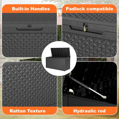 100 Gallon Resin Deck Box, Lockable Patio Outdoor Storage Box for Furniture, Garden Tools and Tools