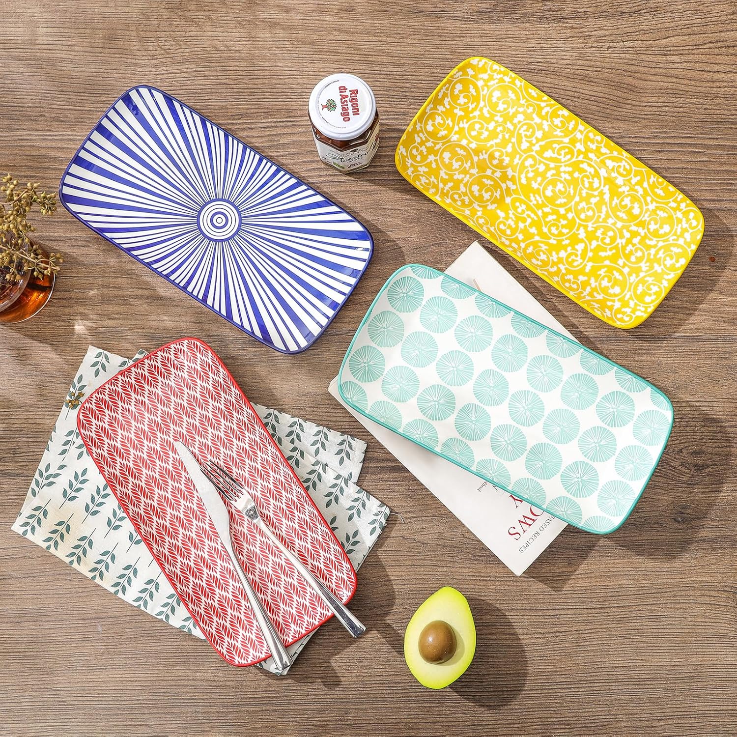 Selamica Ceramic Rectangular Serving Platters Set of 4, 12 Inch Serving Trays/Dishes for Party