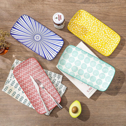 Selamica Ceramic Rectangular Serving Platters Set of 4, 12 Inch Serving Trays/Dishes for Party