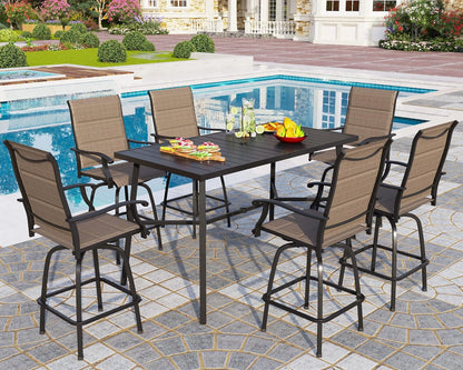 PHI VILLA 7 Piece Patio Bar Dining Set, Bar Height Outdoor Table and Chairs with 6 Swivel Bar