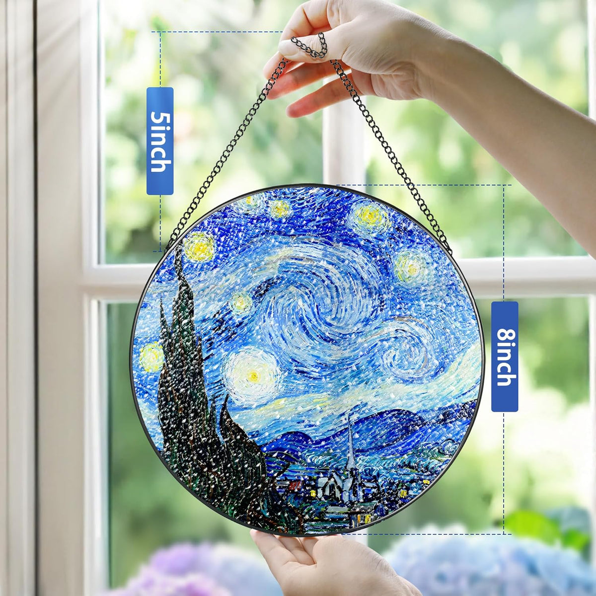Stained Glass Window Hanging, Pauyadu Van Gogh Starry Night Sun Catchers, Stained Glass Suncatcher