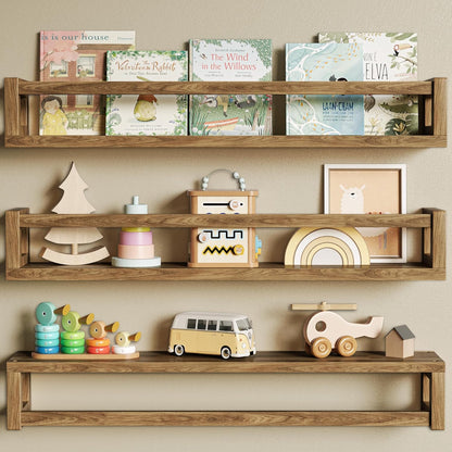 Upgraded Thick Floating Shelves - 24 Inch Multi-Use Wall-Mounted Bookshelves for Kids and Nursery