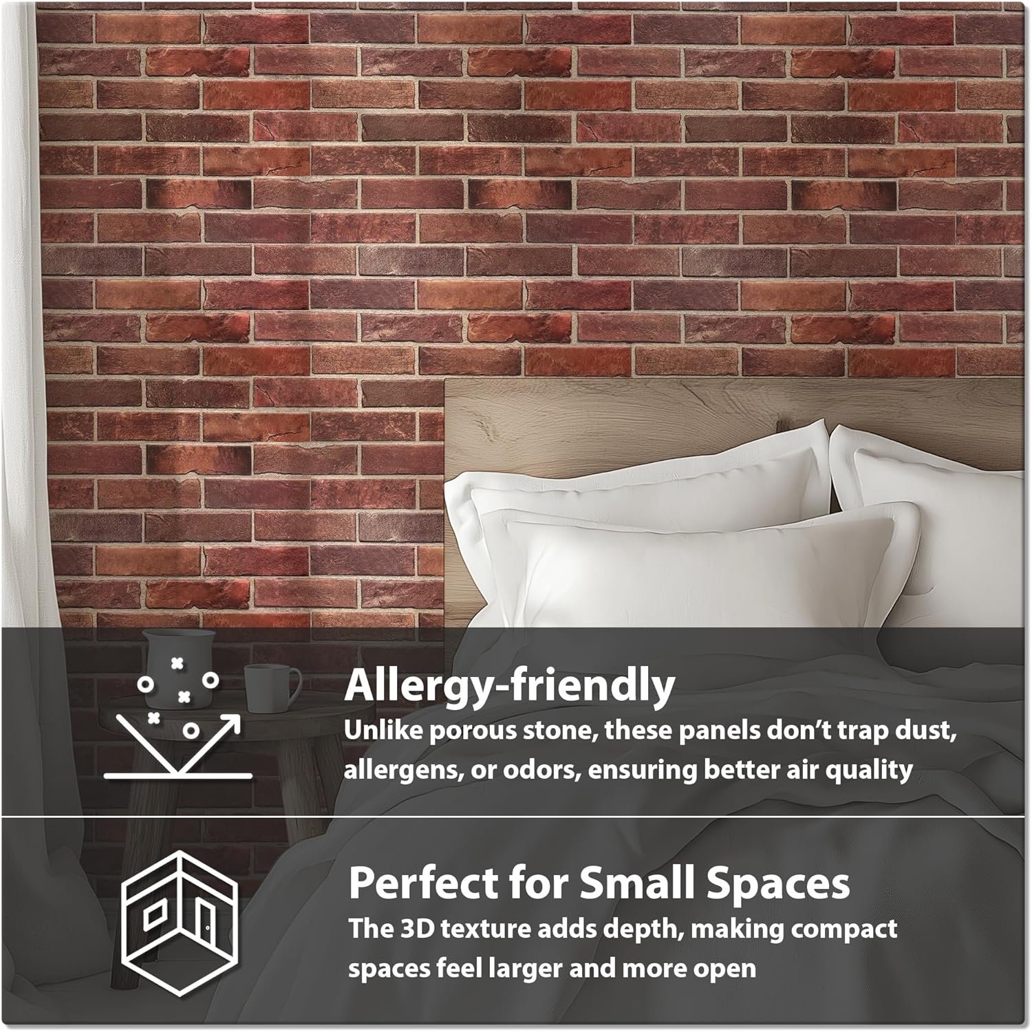 CONCORD WALLCOVERINGS ™ 3D Red Faux Brick Wall Panels - Pack of 20, Lightweight 17.5" x 24" (44.5