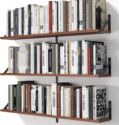 Heimlove Floating Shelves for Wall, 36 Inch Long Wood Floating Bookshelf Set of 3, Wall Mounted