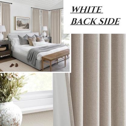 Viral Curtains with Pinch Pleat Clips & Hooks, Grey Taupe Faux Linen Blackout Curtain for Bedroom