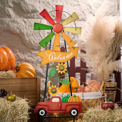 TERESA'S COLLECTIONS Fall Decor for Outdoor Home, Metal Pumpkin Fall Decorations Wind Spinner Yard