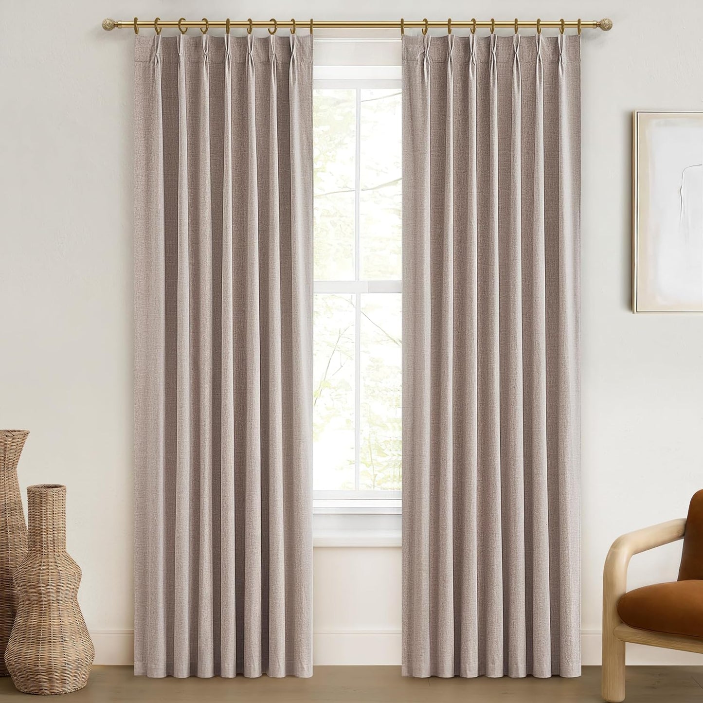 Pinch Pleated Heavy Burlap 78 Inch Length Curtains for Kids Room 2 Panels Set,Rustic Natural Linen