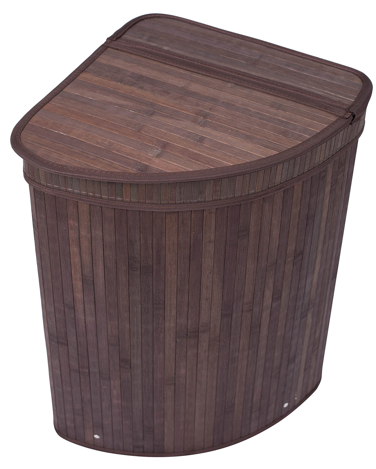 BirdRock Home Corner Laundry Hamper with Lid and Cloth Liner | Bamboo | Espresso | Easily Transport