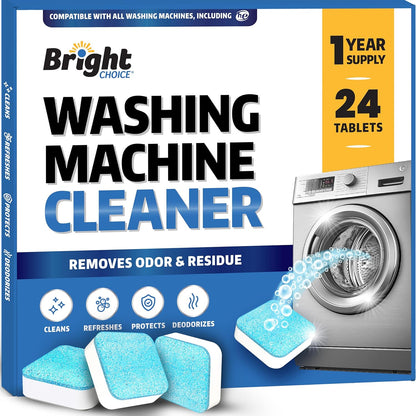Washing Machine Cleaner Tablets 24 Pack - Deep Cleaning Tablets for Front & Top Load, Works With HE
