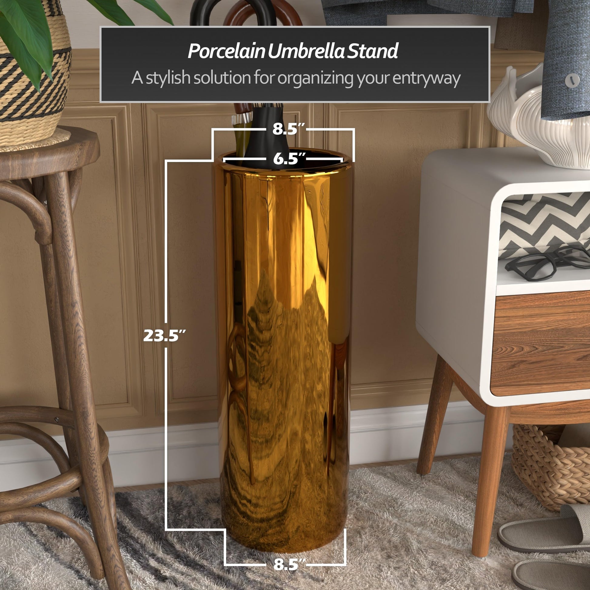 Red Lantern 24" Solid Gold Porcelain Umbrella Stand