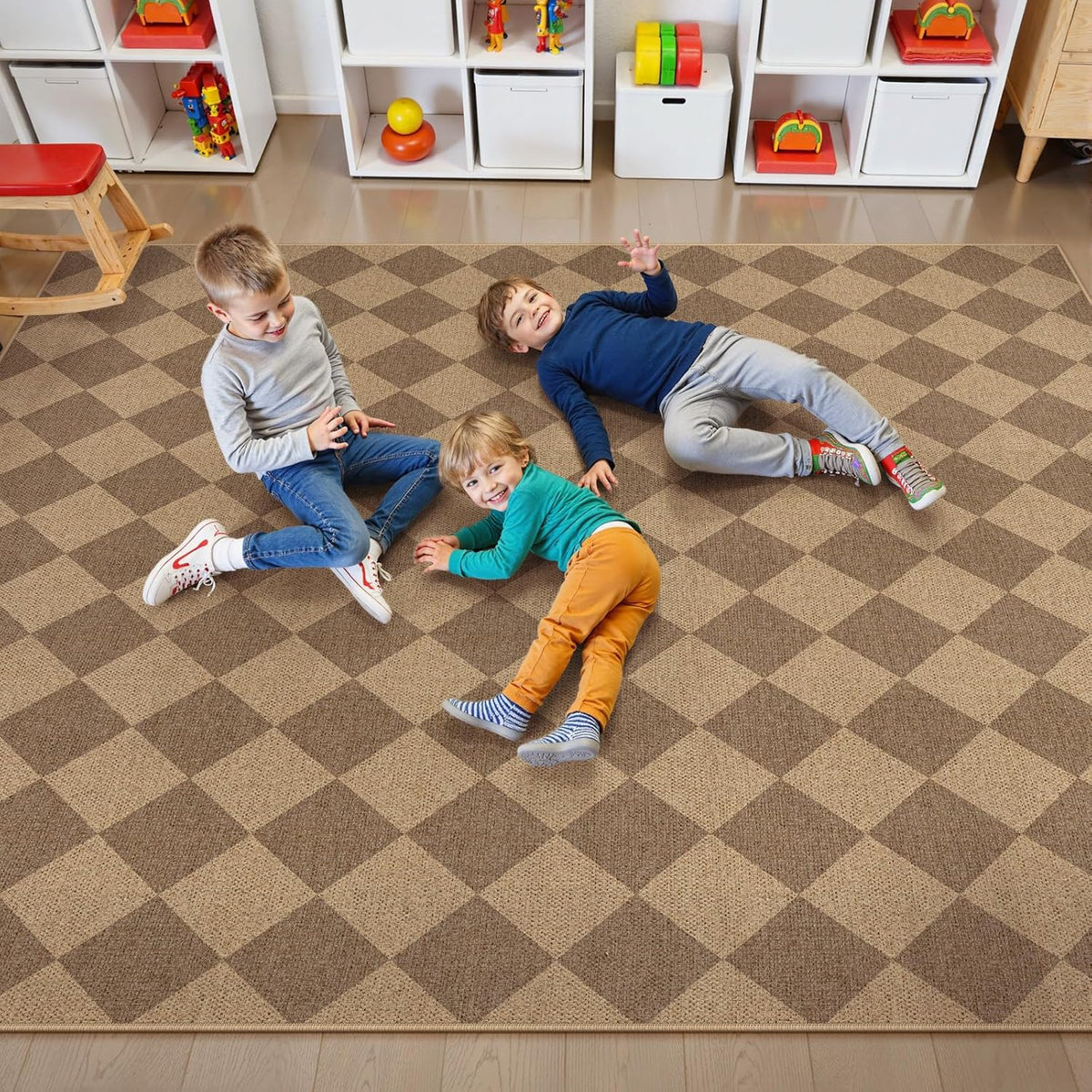 Lahome Checkered Easy Jute Rug 8x10, Washable Rugs for Living Room Dining Room Farmhouse Indoor