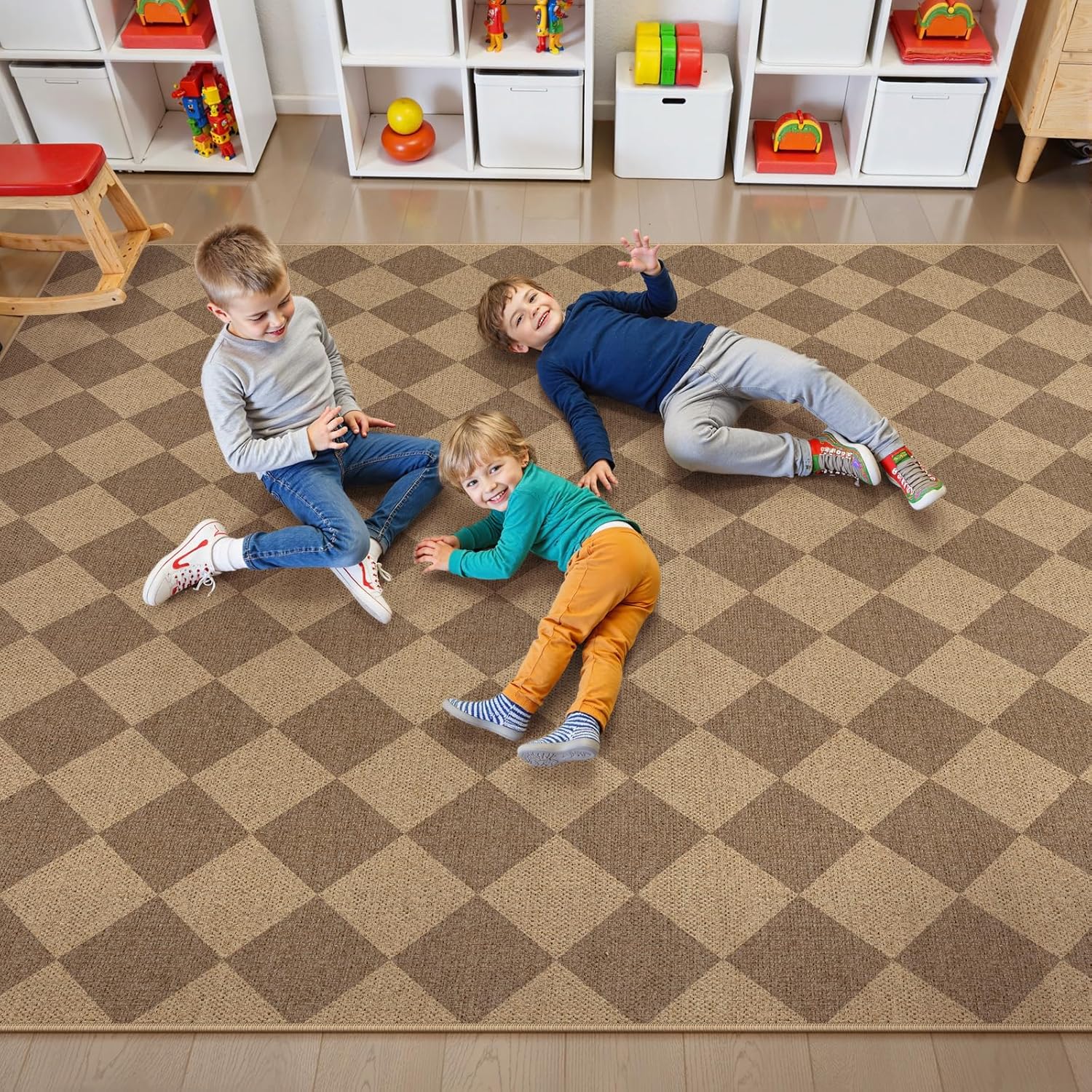 Lahome Checkered Easy Jute Rug 8x10, Washable Rugs for Living Room Dining Room Farmhouse Indoor