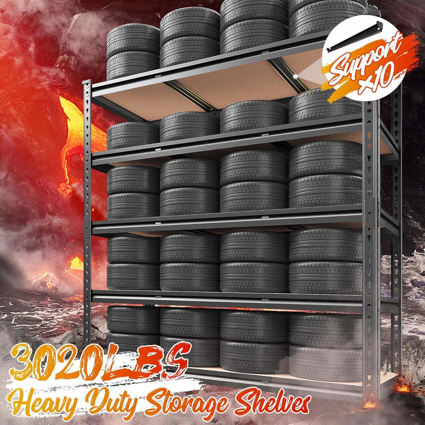 REIBII 48" W Garage Shelving Heavy Duty 3020LBS Storage Shelves 5 Tier Heavy Duty Shelving