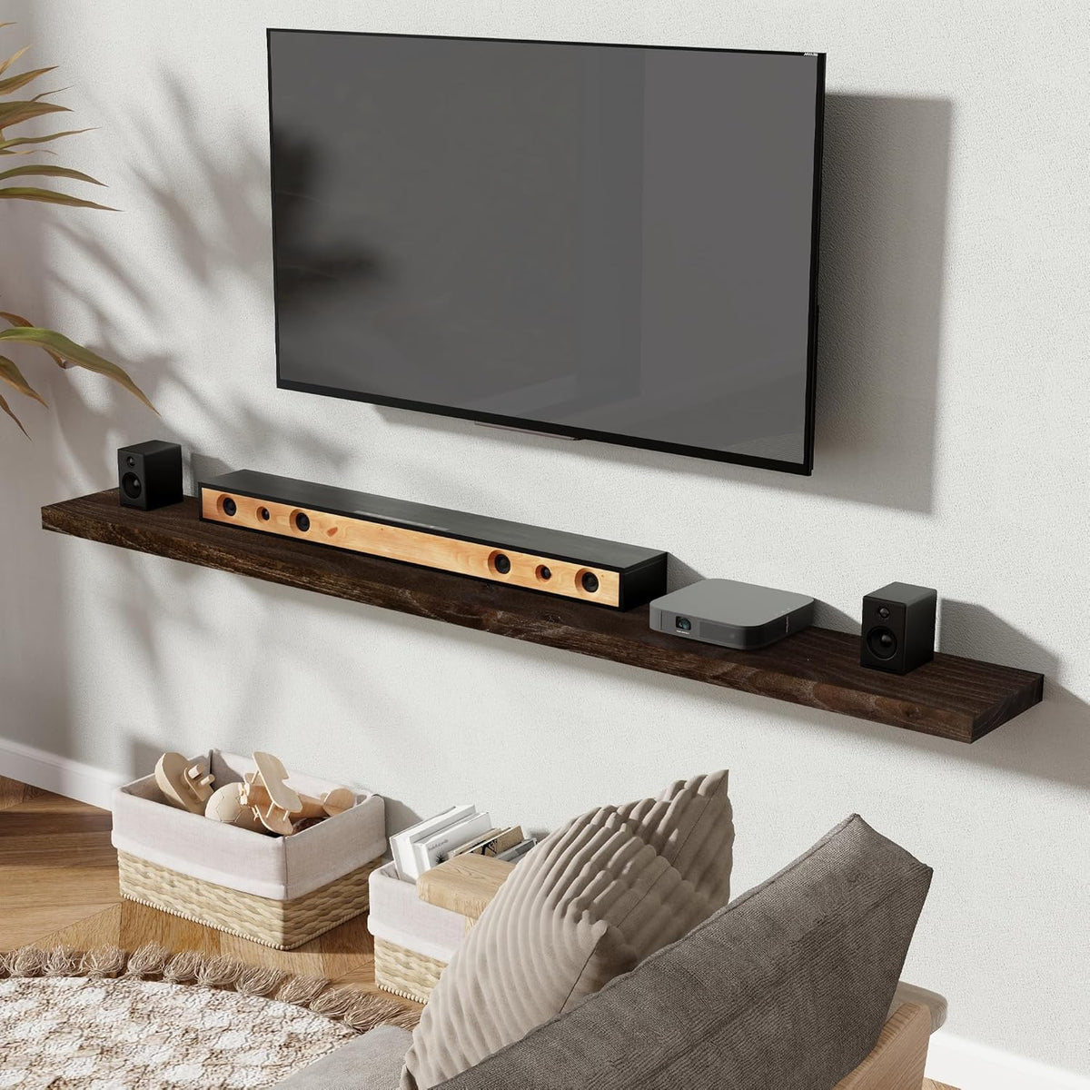 72" Floating Shelves for Wall, Rustic Elm Wood Floating Shelf for Home Decor, Wall-Mounted Display