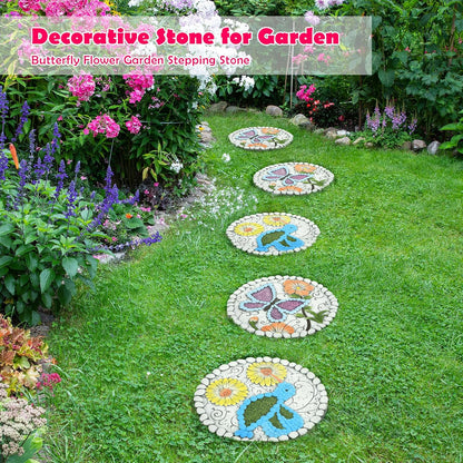 Garden Stepping Stones Set of 2 Butterfly Outdoor Garden Decor 10 inch Round Decorative Stones
