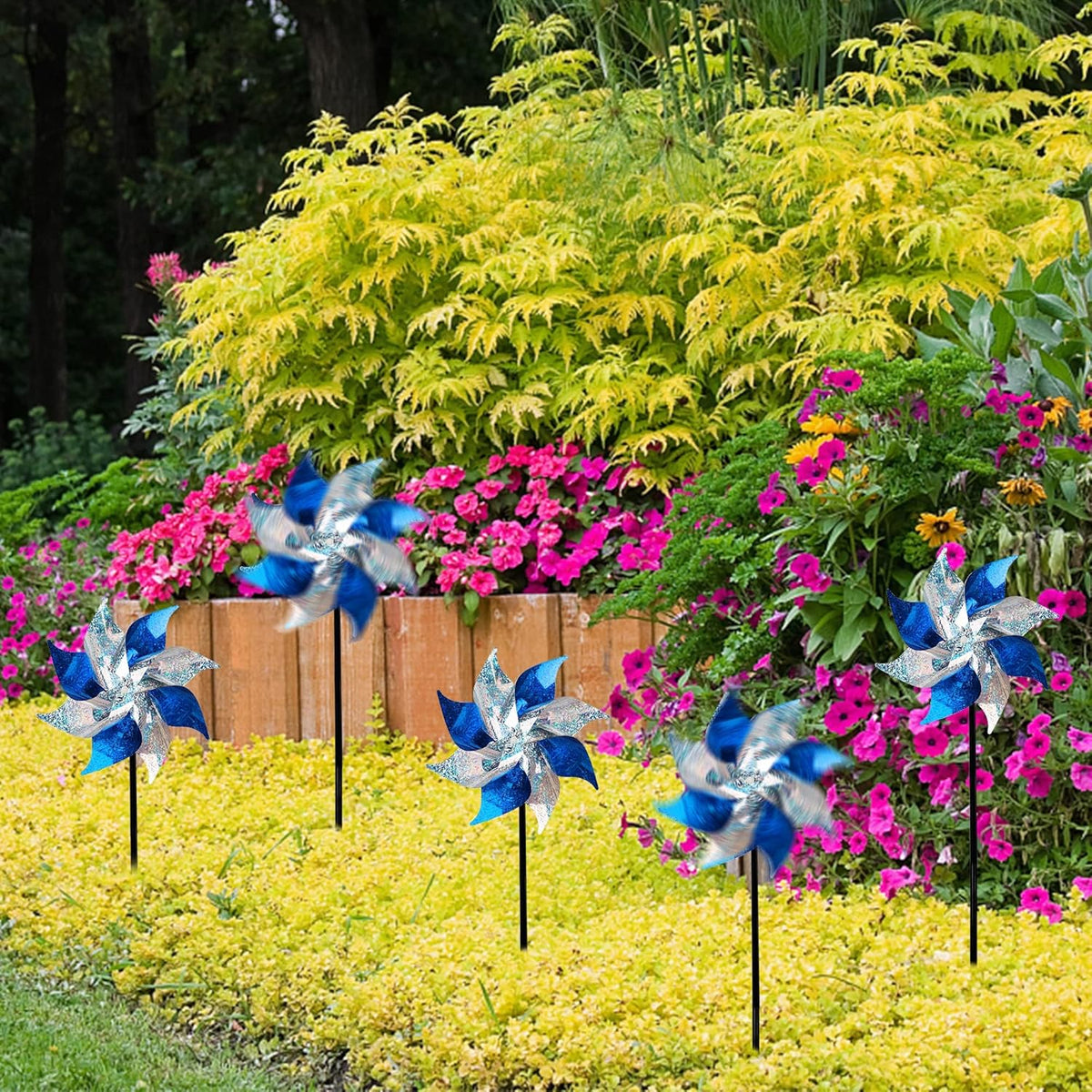 Hausse 10 Pack Reflective Pinwheels, Extra Sparkly Pinwheel, Bird Repellent Devices Deterrent to