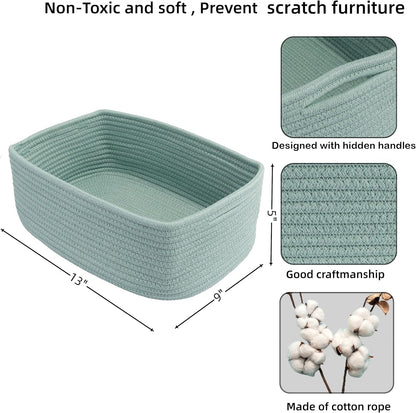 Small Woven Storage Baskets 13“X9”X5“ Decorative Rope Bins for Organizing Shelves, Closets, and