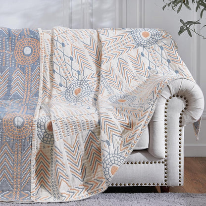 jinchan Boho 100% Cotton Muslin Queen Size 80x90 Throw Blanket Lightweight 4-Layer Orange