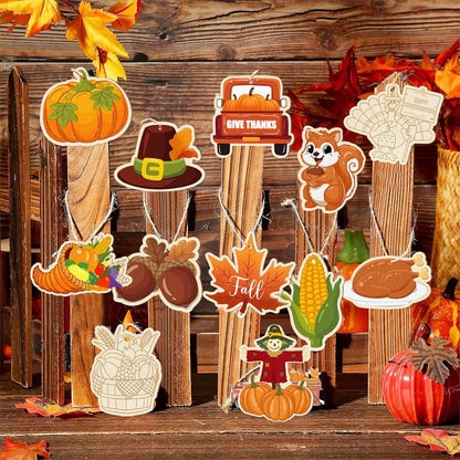 80PCS Wooden Thanksgiving Decoration Turkey Ornaments to Paint Happy Thanksgiving Cutouts