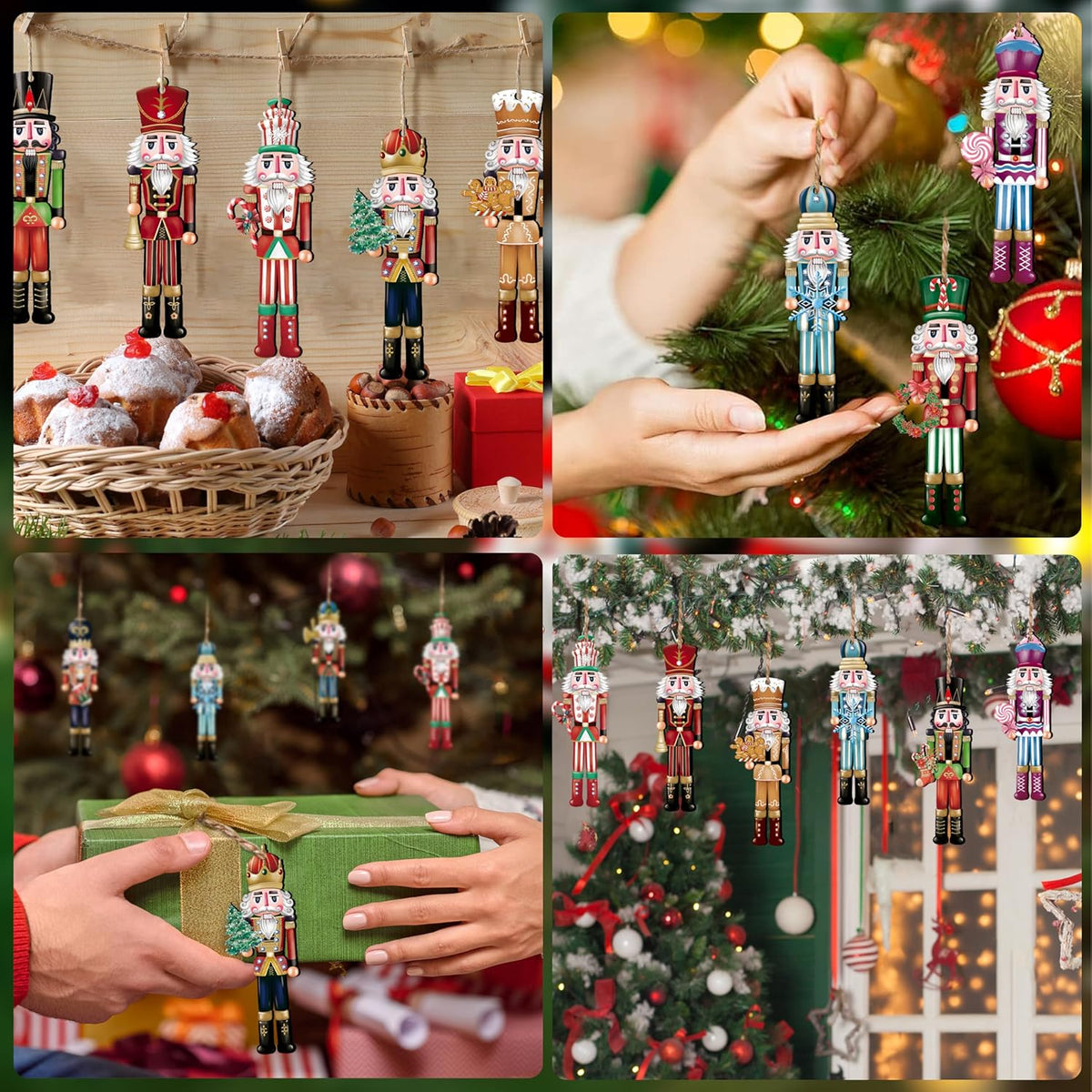 24 Pieces Christmas Nutcracker Wooden Ornaments Wood Hanging Decoration Set for Christmas Tree