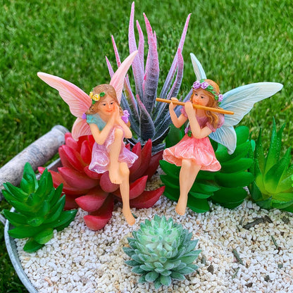 Mood Lab Fairy Garden - Miniature Fairies Figurines - Sitting Girls Set of 2 pcs - for Outdoor or