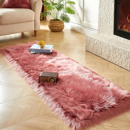 AMTOVO Faux Fur Rug, Blush Pink Ultra Soft Fluffy Shag Sheepskin Rug, 2 x 6 ft Runner Area Rugs for