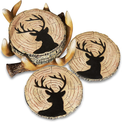 Deer Antlers Coaster Set of 6 – Handcrafted Deer Antler Decor and Man Cave Gifts for Men - 6 Full
