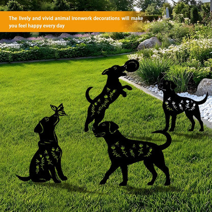 4 Pack Dog Metal Garden Decorative Stakes, Weather Proof Puppy Silhouette Statues for Yard