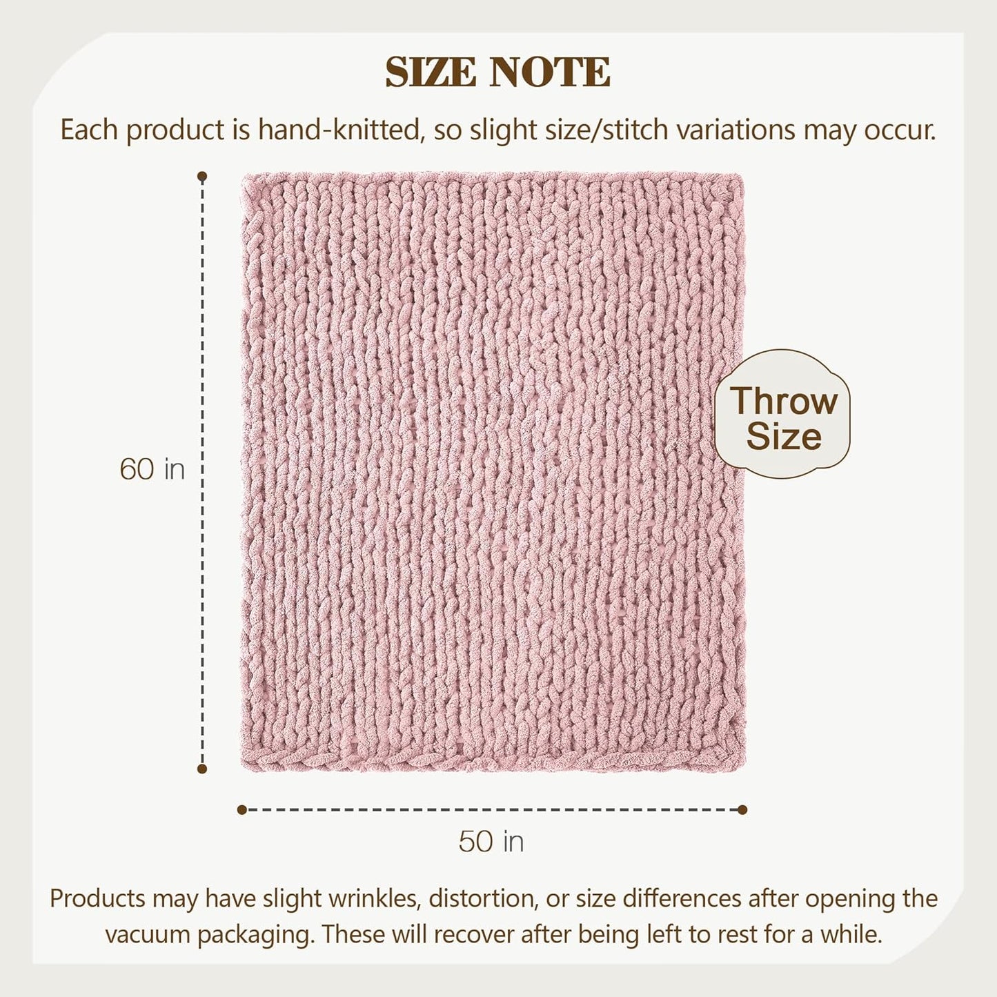 Carriediosa Chunky Knit Throw Blanket 50" X 60", 100% Hand Made Large Chenille Loop Yarn Soft