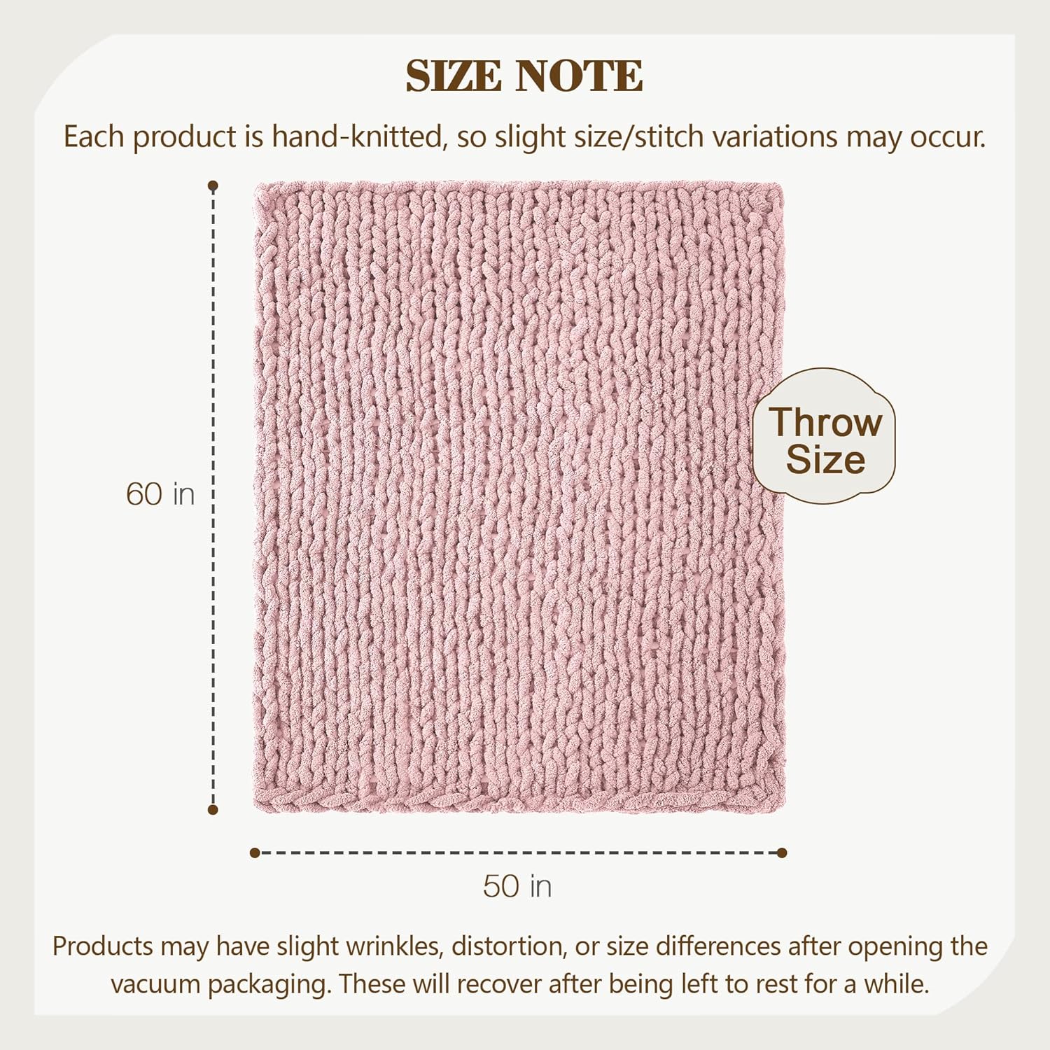 Carriediosa Chunky Knit Throw Blanket 50" X 60", 100% Hand Made Large Chenille Loop Yarn Soft