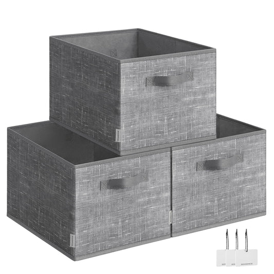 SONGMICS Storage Baskets, Set of 3, Foldable Closet Organizer for Shelves