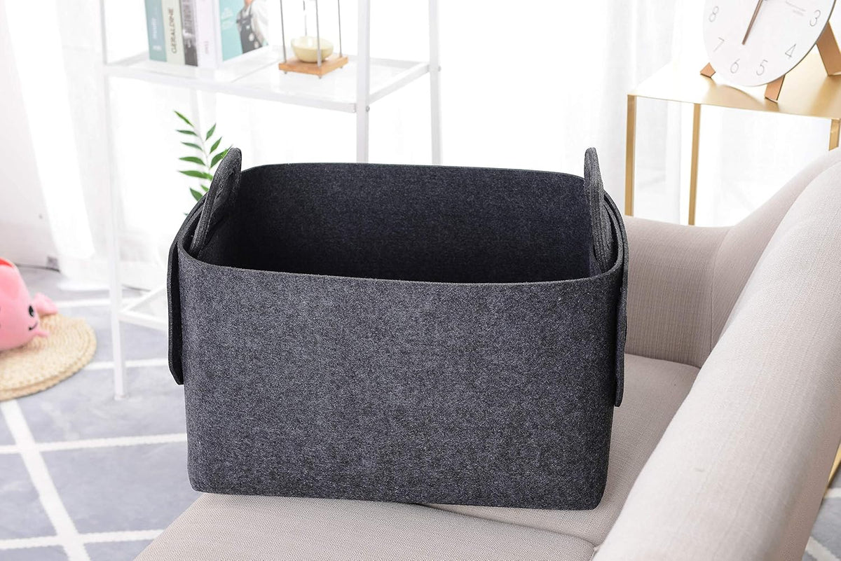 Storage Basket Felt Storage Bin Collapsible& Convenient Box Organizer with Carry Handles for Office