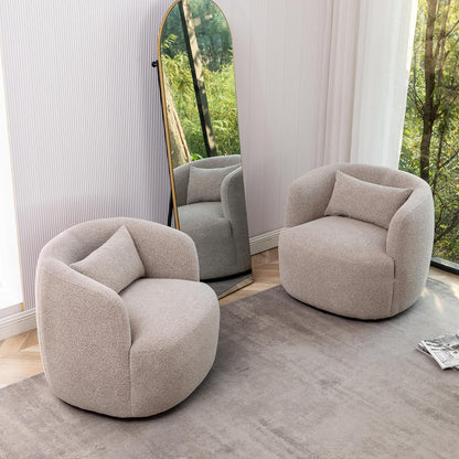 KINWELL 34" Wide Boucle Swivel Barrel Chairs Set of 2, No Assembly Round Upholstered Armchairs