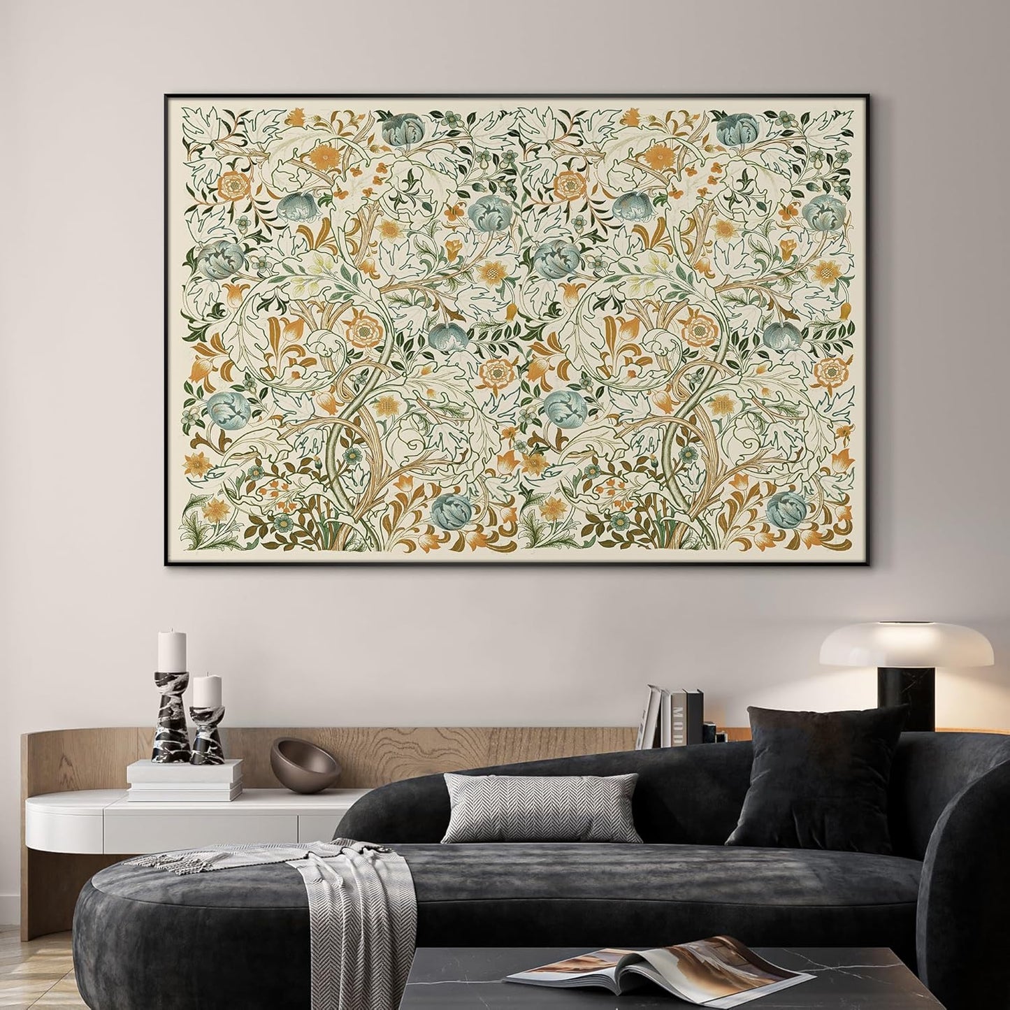 SIGNWIN 46"x72" Extra Large Framed Wall Art Vintage Botanical Floral with Golden and Teal Leaves