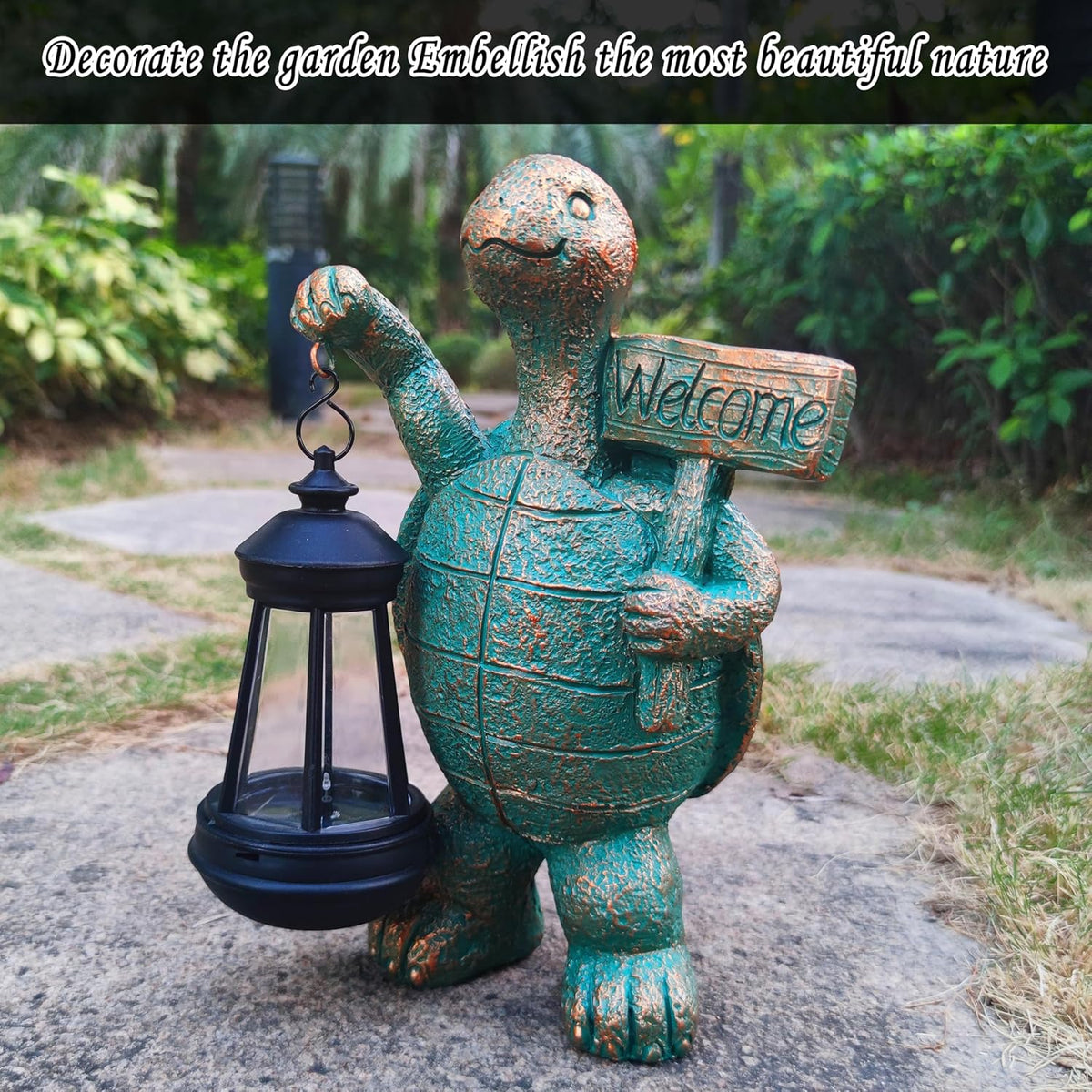 JOYBEE Garden Statues Turtle with Solar Lantern Outdoor Decor-Turtle Solar Figurines Lights
