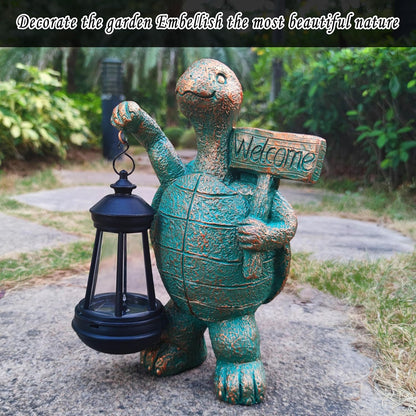 JOYBEE Garden Statues Turtle with Solar Lantern Outdoor Decor-Turtle Solar Figurines Lights