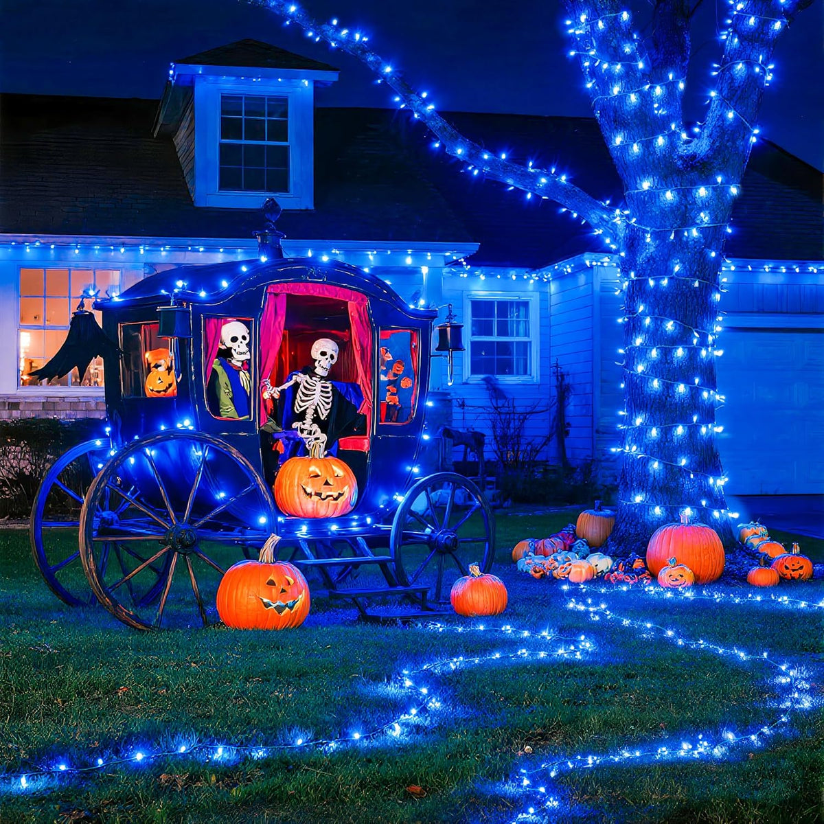 JMEXSUSS 33ft 100 LED Blue Christmas Tree Lights, Battery Operated Christmas Lights with 8 Modes