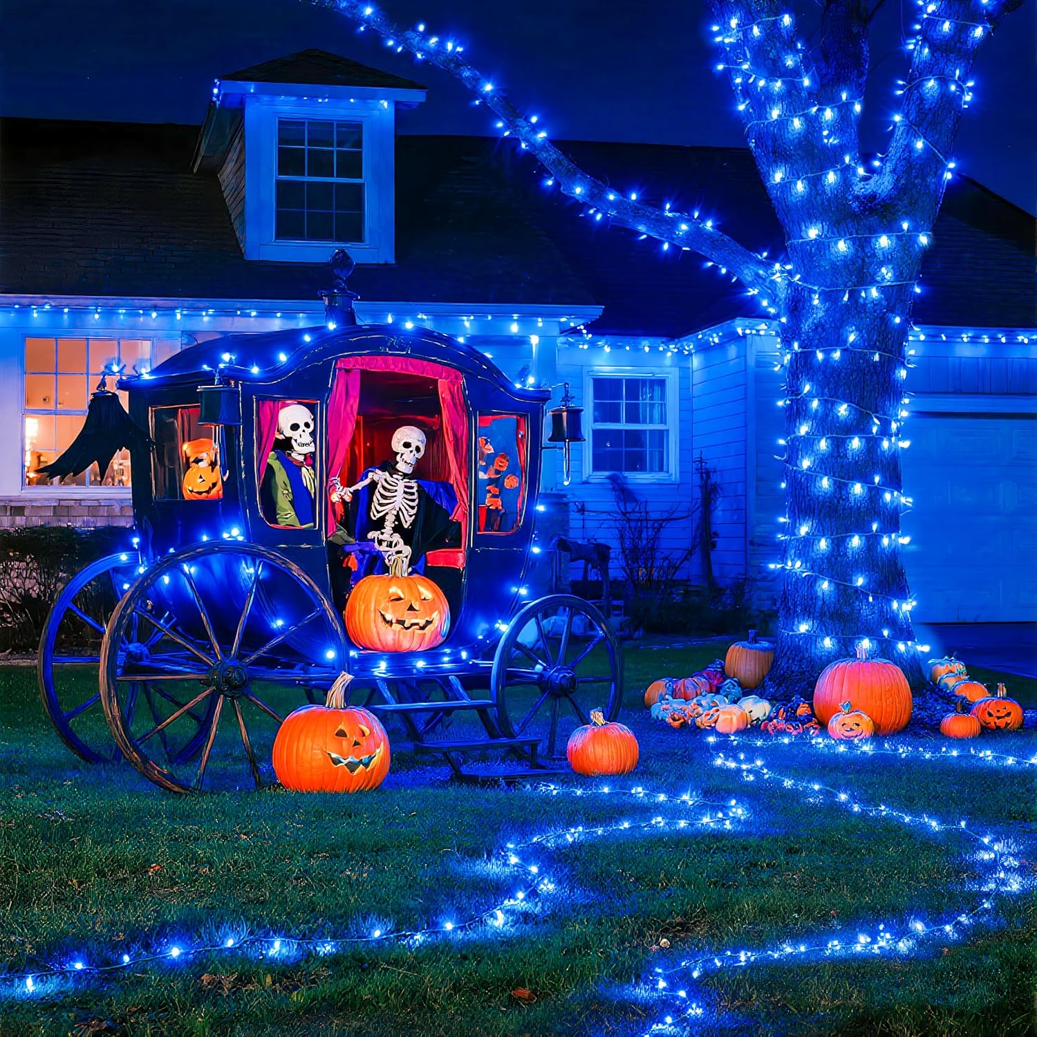JMEXSUSS 33ft 100 LED Blue Christmas Tree Lights, Battery Operated Christmas Lights with 8 Modes